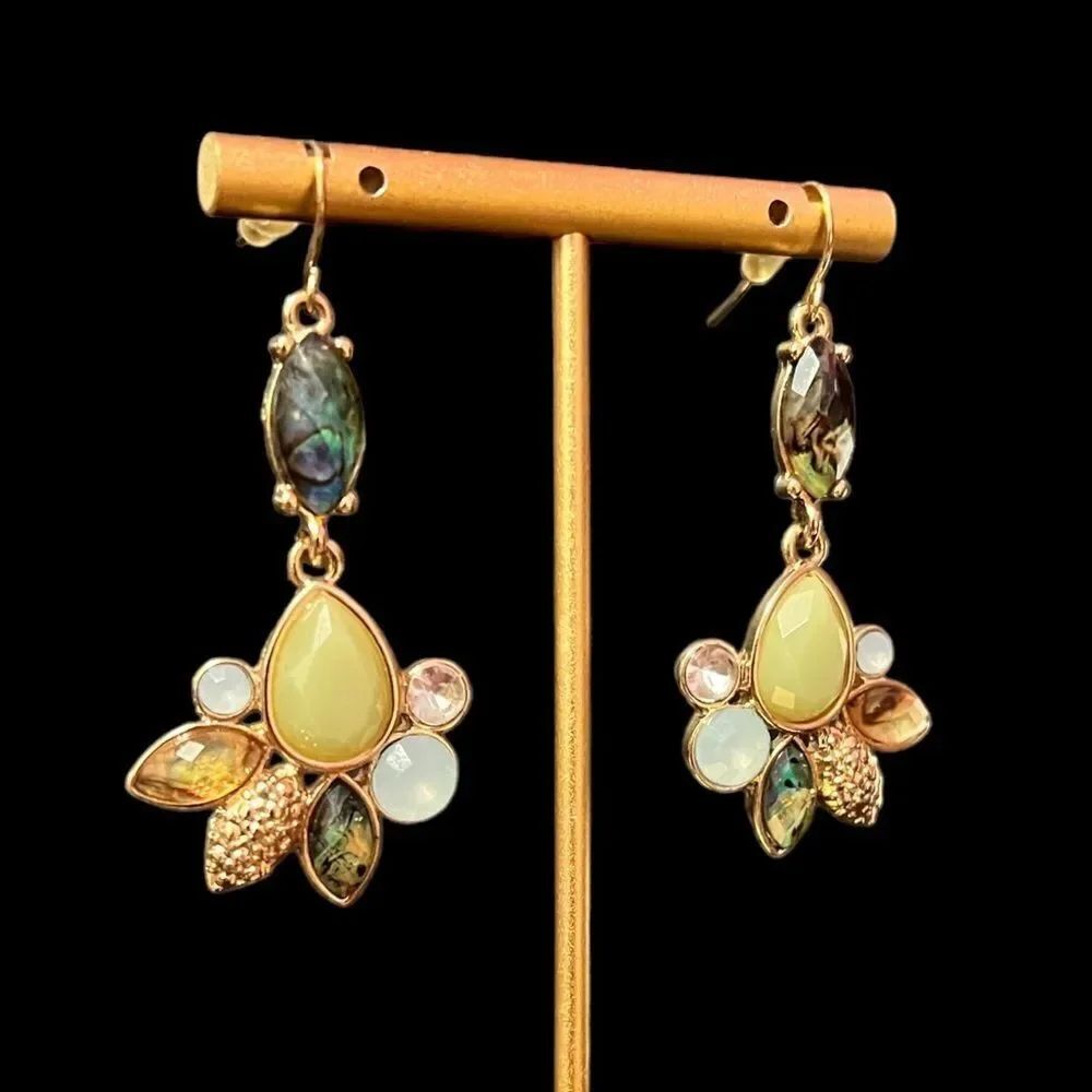 Multi-Color Gold Tone Dangly Earrings - Picture 3 of 4